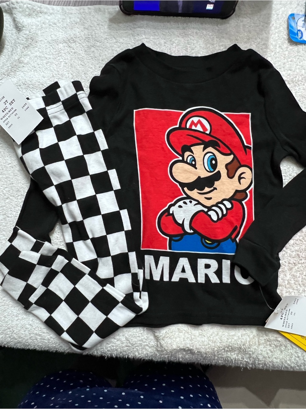 NWT Super Mario Nintendo 2T 2-Piece Set Long Sleeve Shirt Checker Pants